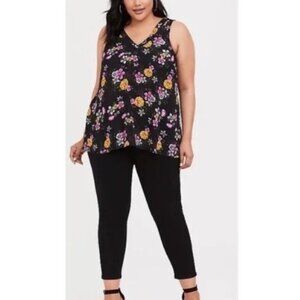 Torrid Black Floral V-Neck Georgette Ladder Trim Chiffon Tank Blouse 3 3X 22/24